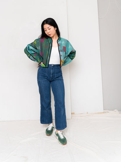 The Kaira Cropped Quilted Patchwork Kantha Jacket