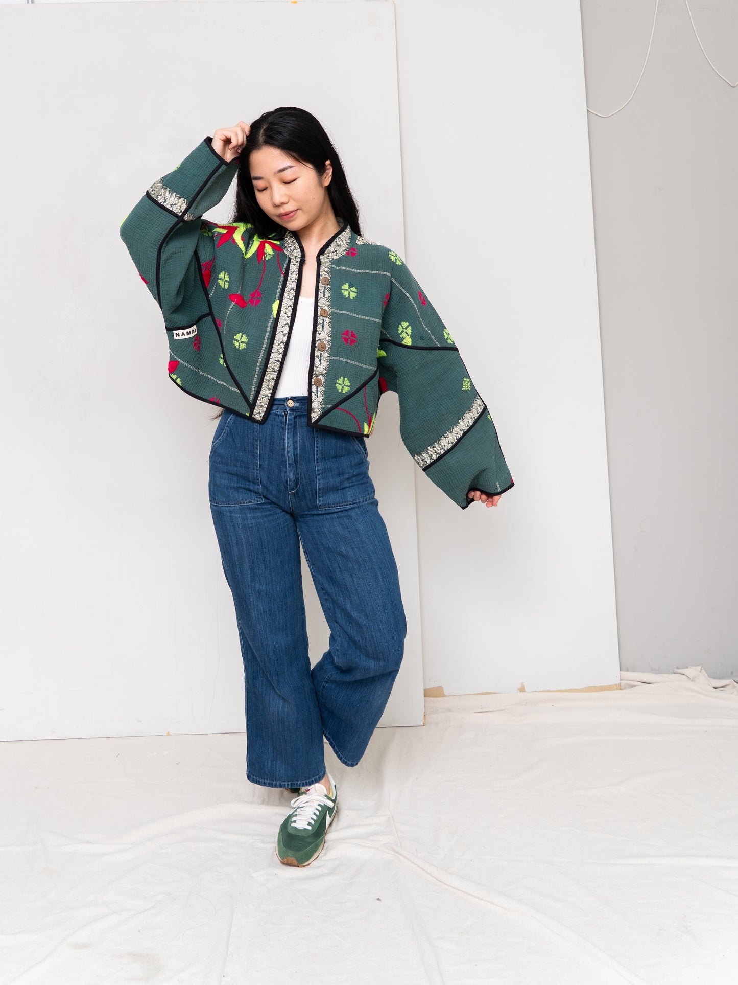 The Kaira Cropped Quilted Patchwork Kantha Jacket