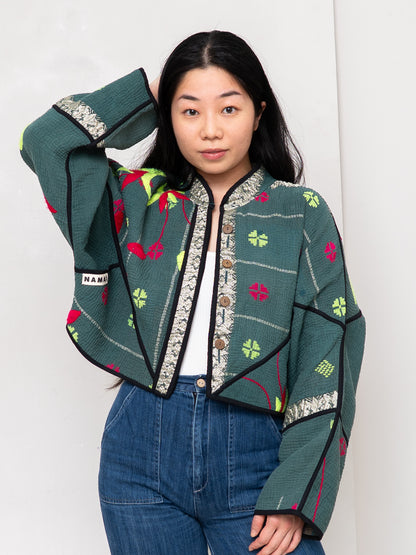 The Kaira Cropped Quilted Patchwork Kantha Jacket