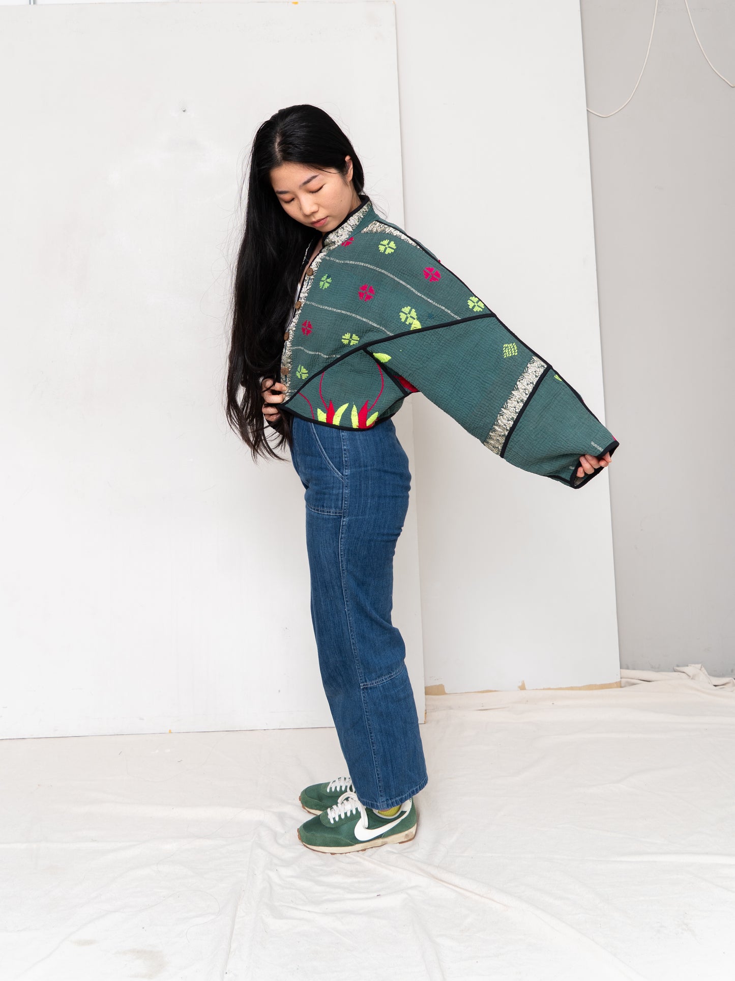 The Kaira Cropped Quilted Patchwork Kantha Jacket