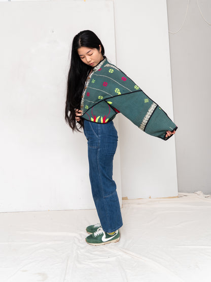 The Kaira Cropped Quilted Patchwork Kantha Jacket