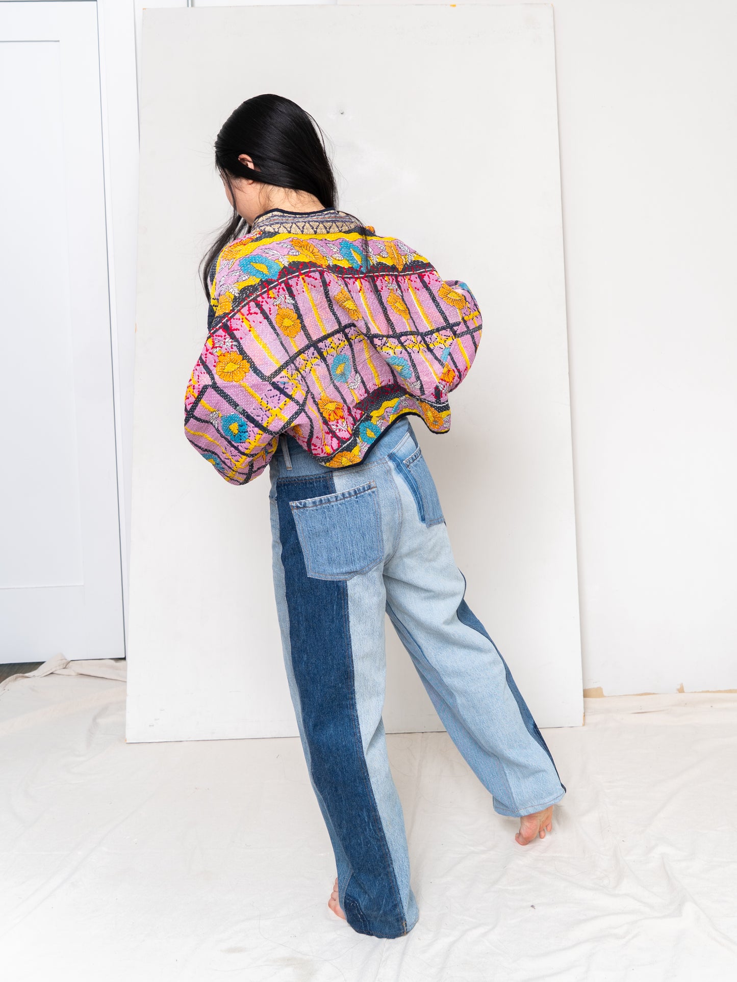 The Kaira Cropped Quilted Patchwork Kantha Jacket