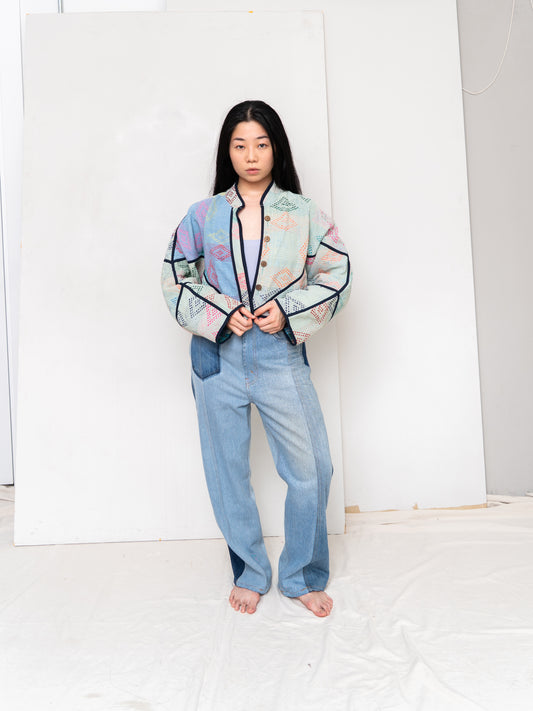 The Kaira Cropped Quilted Patchwork Kantha Jacket