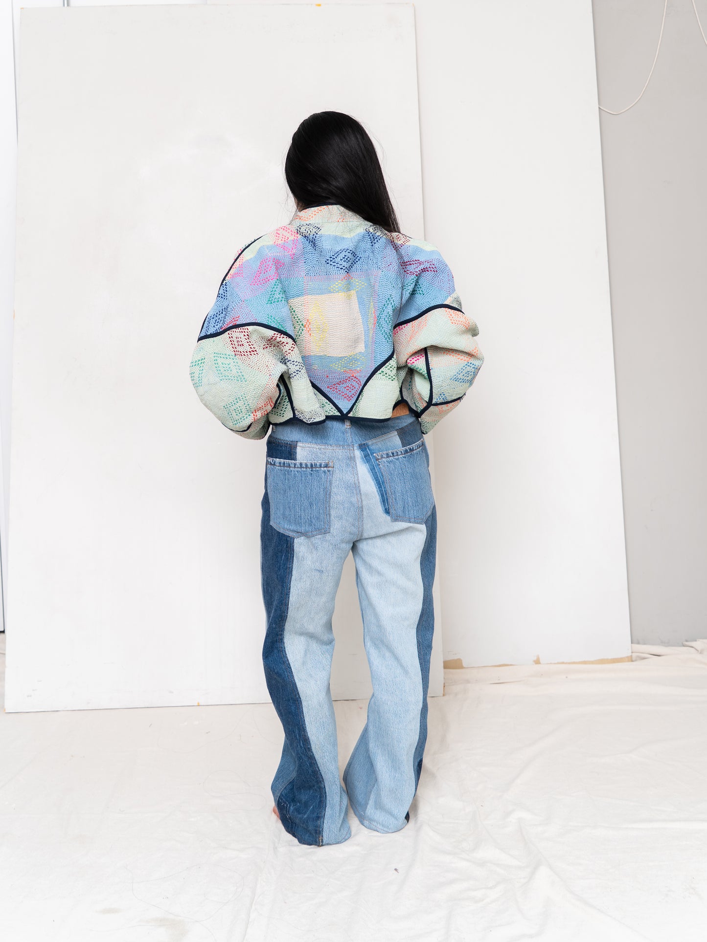 The Kaira Cropped Quilted Patchwork Kantha Jacket