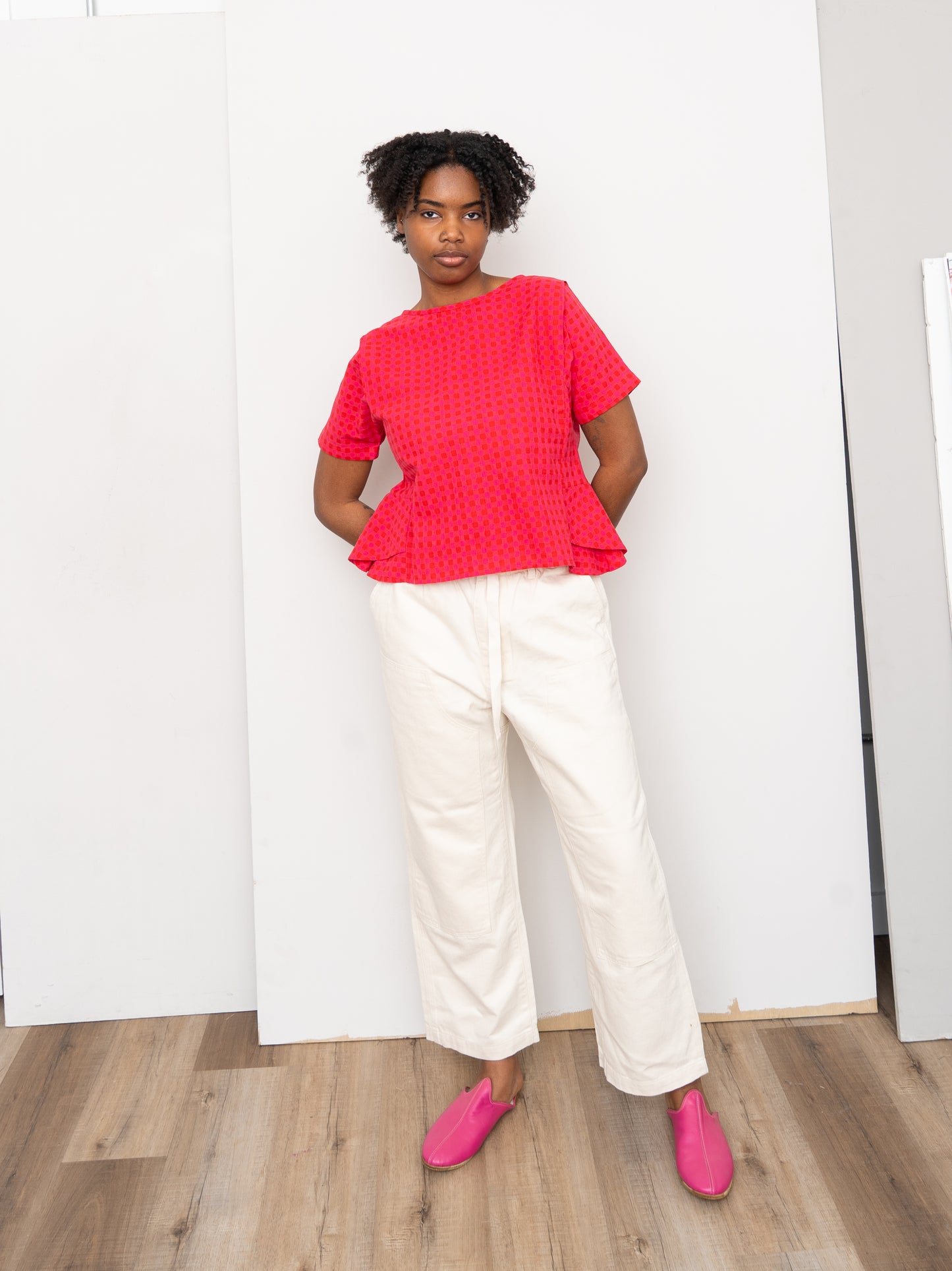 The Nima Peplum Top ~ Petunia Check