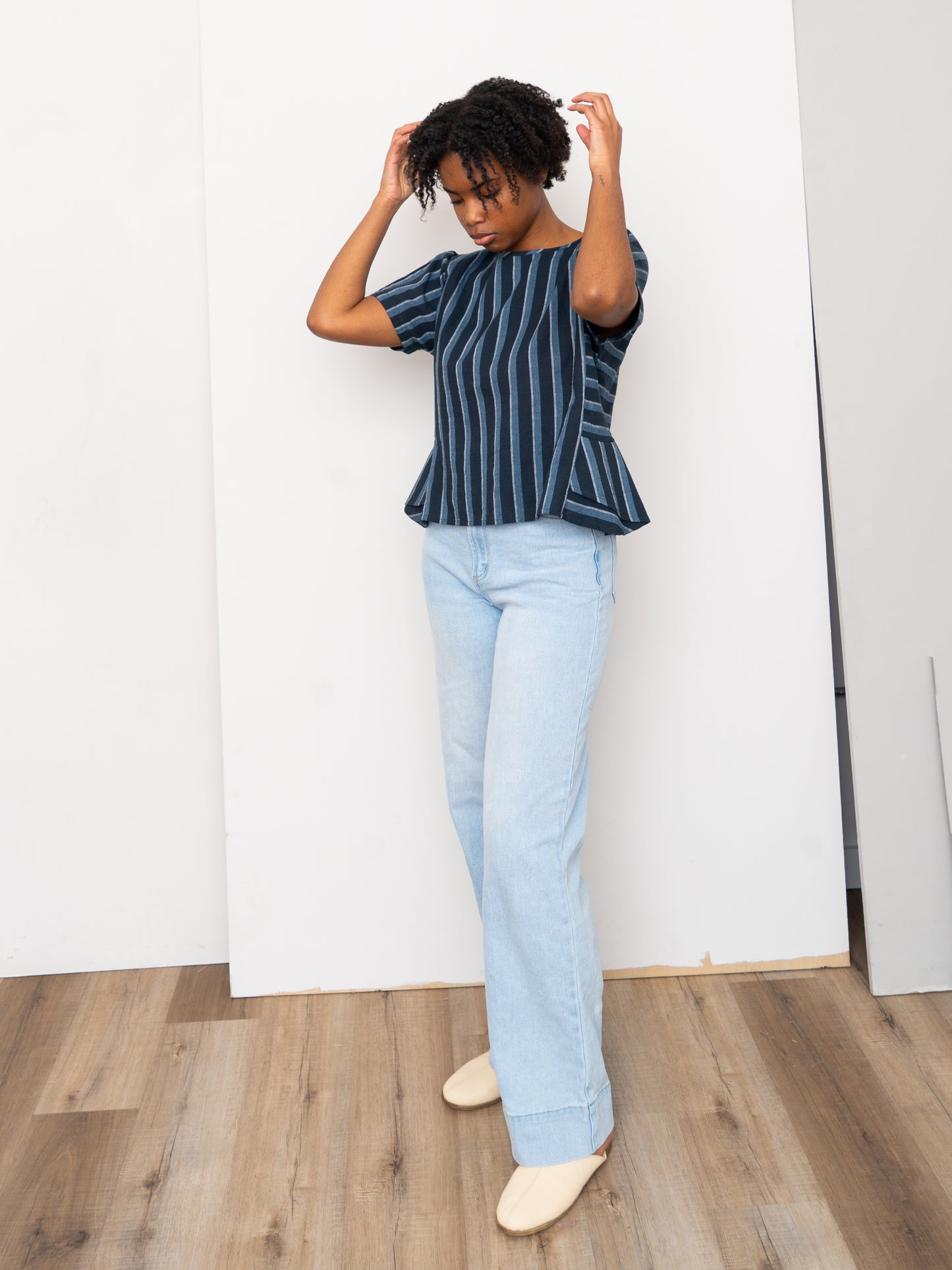 The Nima Peplum Top ~ Tarmac Stripe