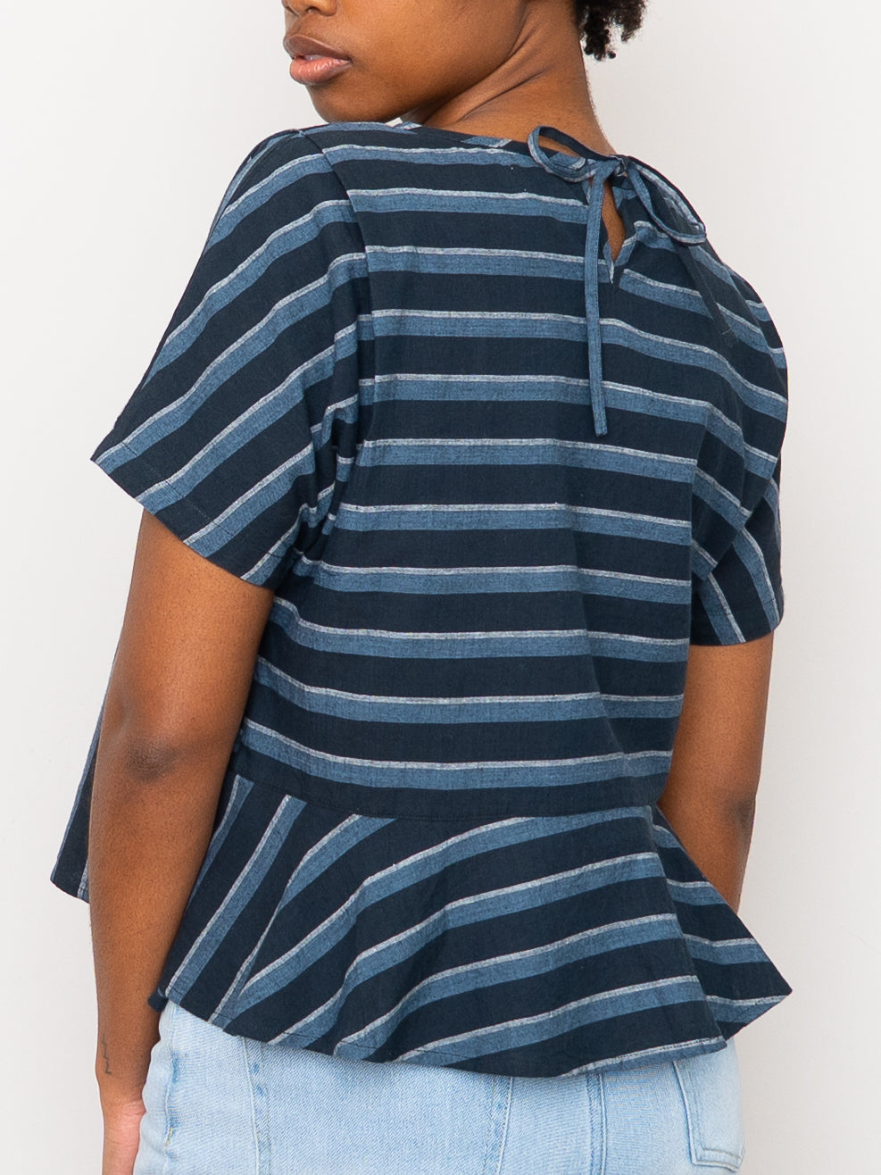 The Nima Peplum Top ~ Tarmac Stripe