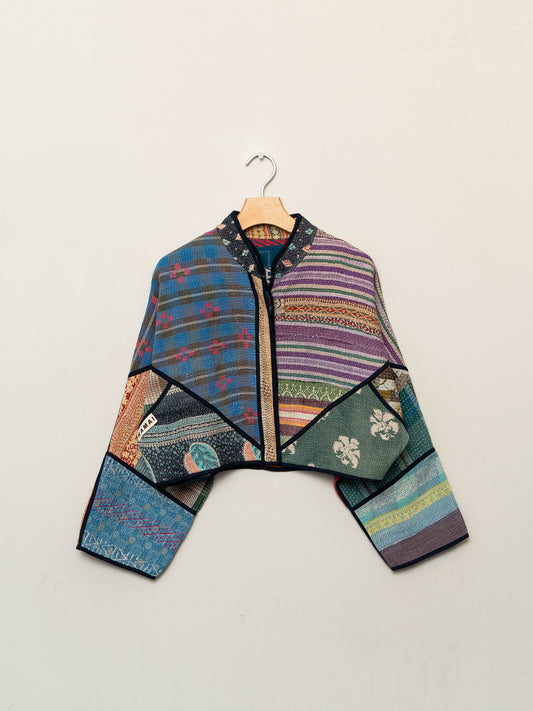 The Kaira Cropped Quilted Patchwork Kantha Jacket