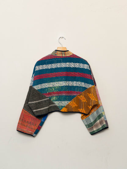 The Kaira Cropped Quilted Patchwork Kantha Jacket