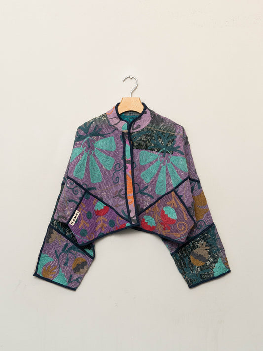 The Kaira Cropped Suzani Quilted Kantha Jacket