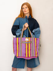 The Goa Recycled Nylon Travel Tote - Candy Stripe