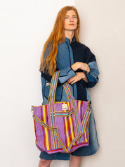 The Goa Recycled Nylon Travel Tote - Candy Stripe