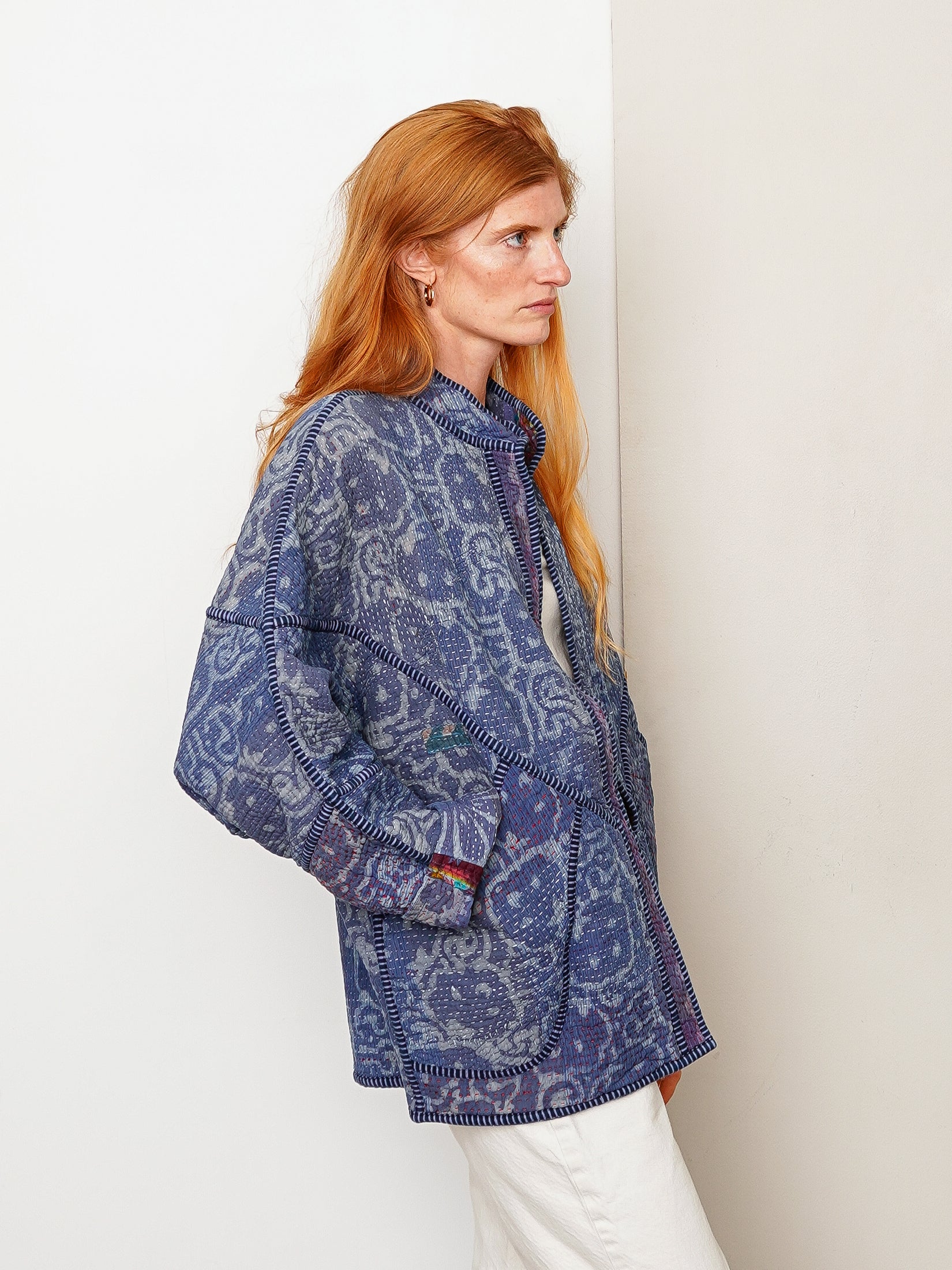 The Ishani Quilted Indigo Kantha Jacket