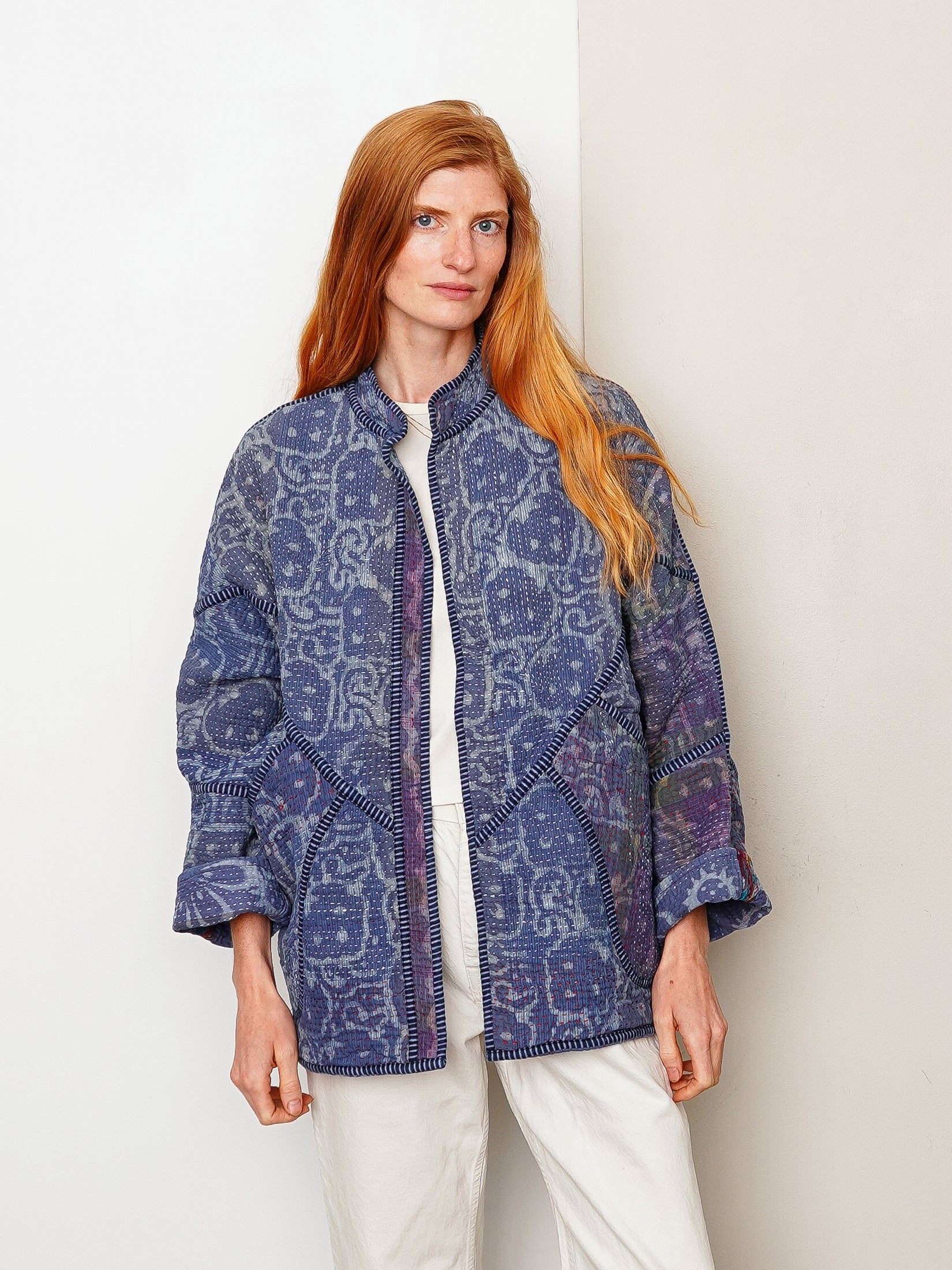 The Ishani Quilted Indigo Kantha Jacket