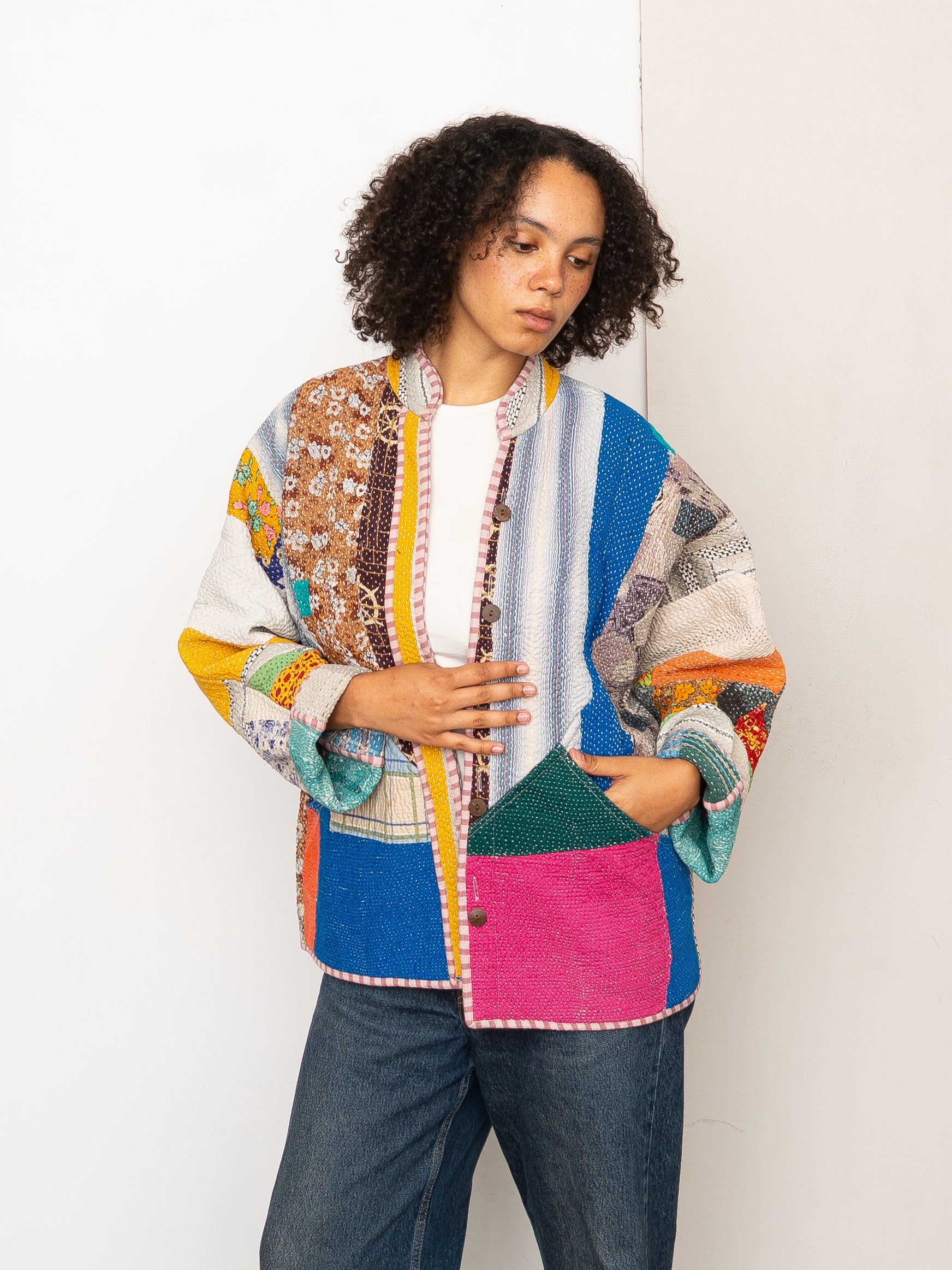 The Ladhiya Quilted Patchwork Kantha Jacket
