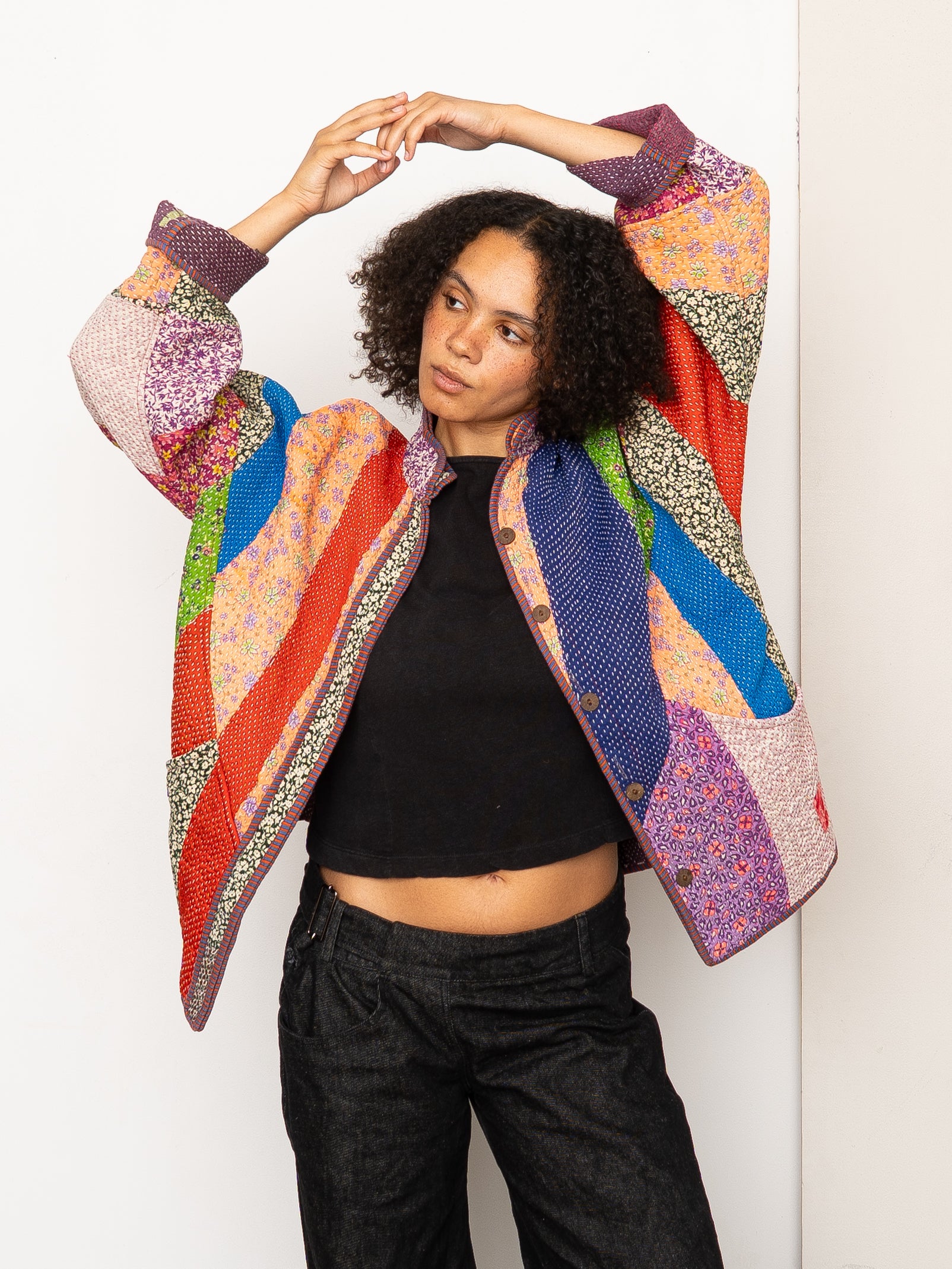 The Ladhiya Quilted Patchwork Kantha Jacket