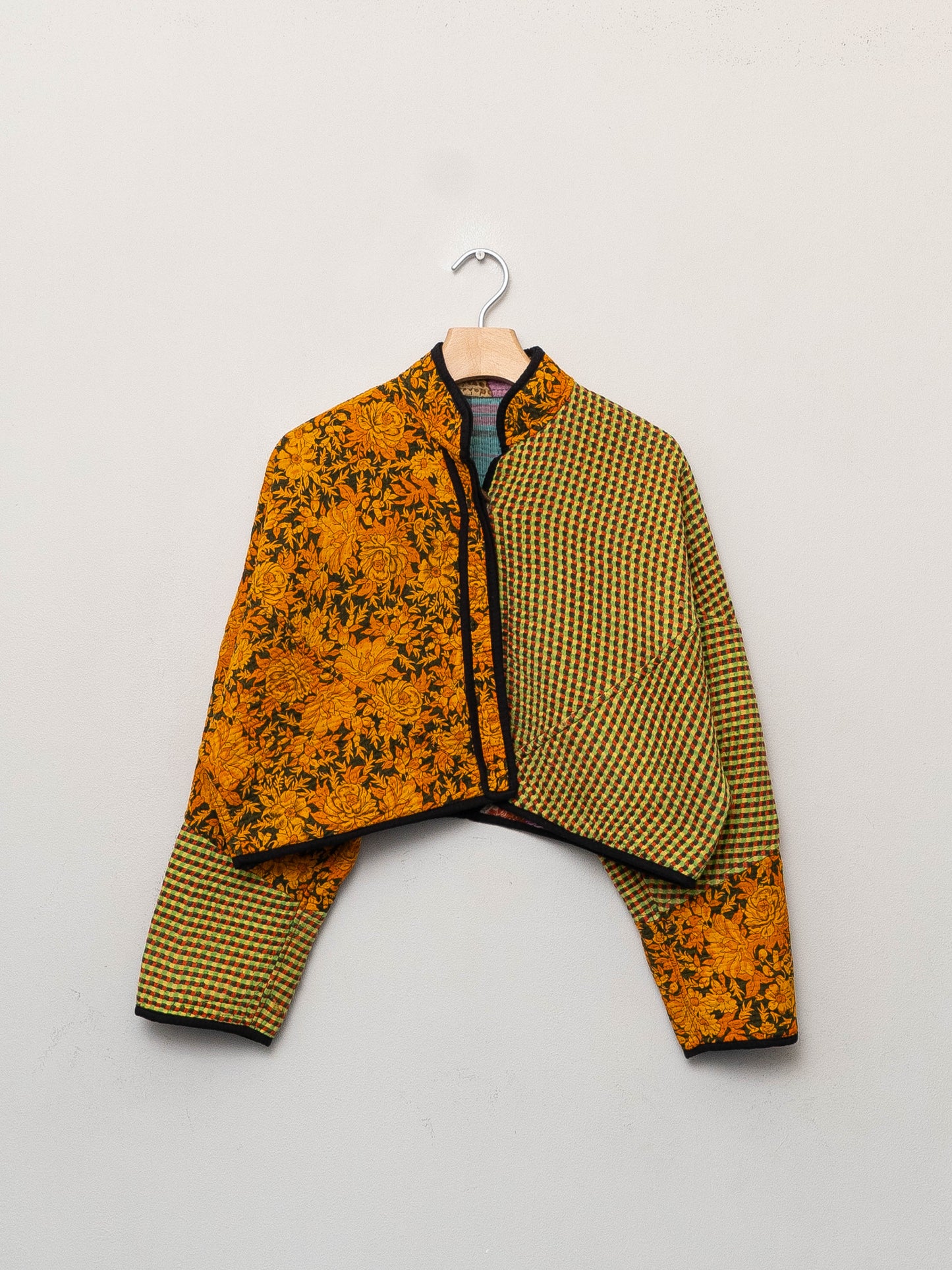 The Kaira Cropped Quilted Patchwork Kantha Jacket