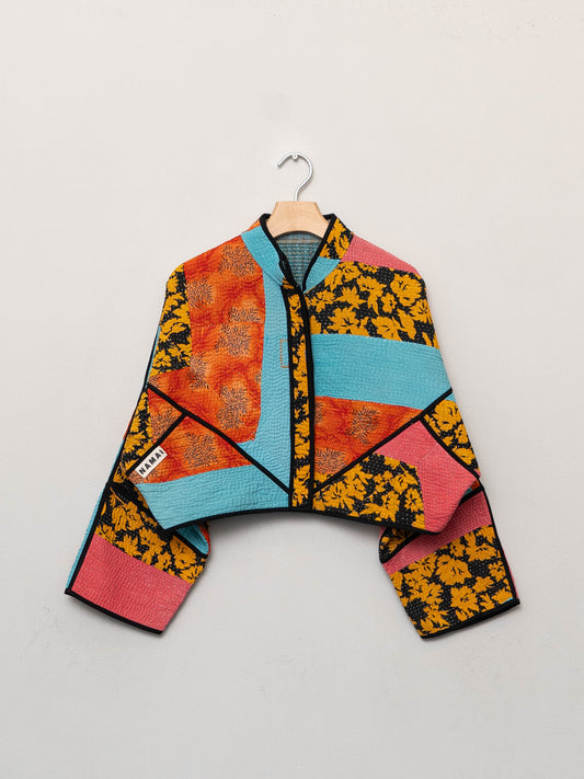 The Kaira Cropped Quilted Patchwork Kantha Jacket