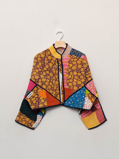 The Kaira Cropped Quilted Patchwork Kantha Jacket