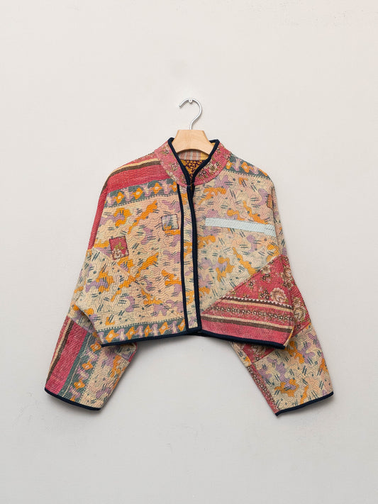 The Kaira Cropped Quilted Patchwork Kantha Jacket