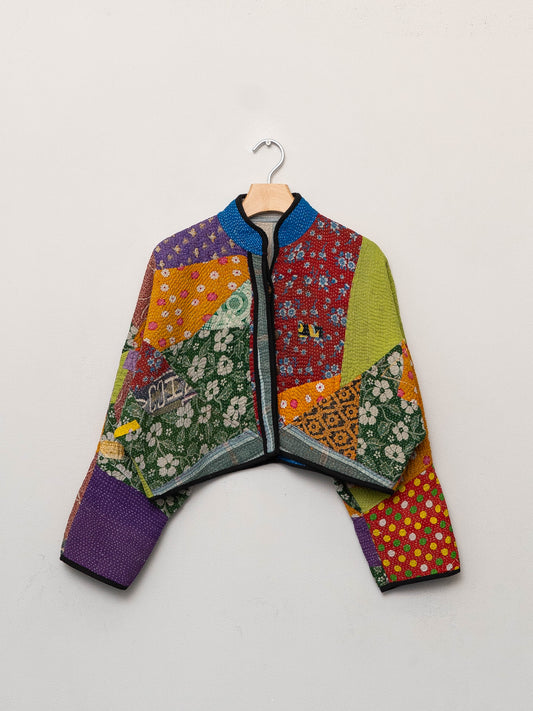 The Kaira Cropped Quilted Patchwork Kantha Jacket