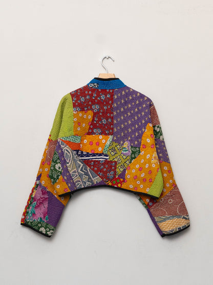 The Kaira Cropped Quilted Patchwork Kantha Jacket