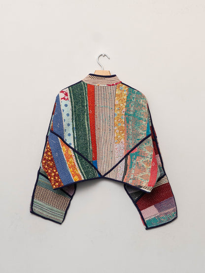 The Kaira Cropped Quilted Patchwork Kantha Jacket