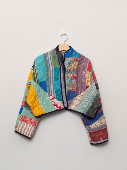 The Kaira Cropped Quilted Patchwork Kantha Jacket