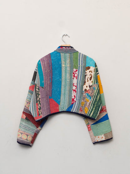 The Kaira Cropped Quilted Patchwork Kantha Jacket