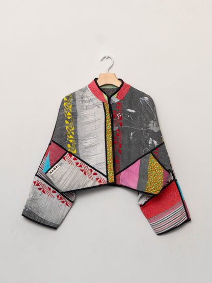 The Kaira Cropped Quilted Patchwork Kantha Jacket