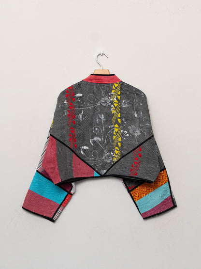 The Kaira Cropped Quilted Patchwork Kantha Jacket