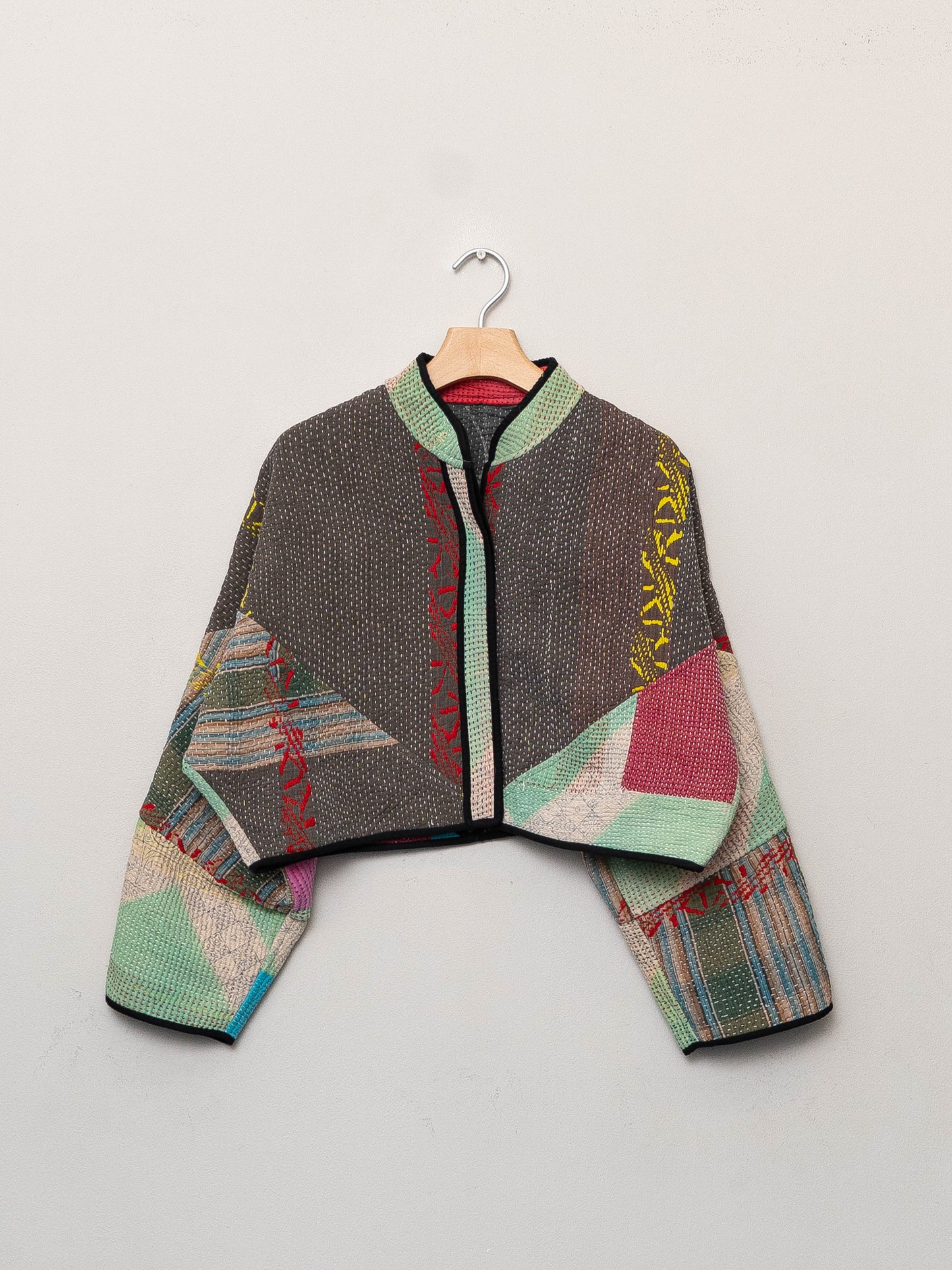 The Kaira Cropped Quilted Patchwork Kantha Jacket