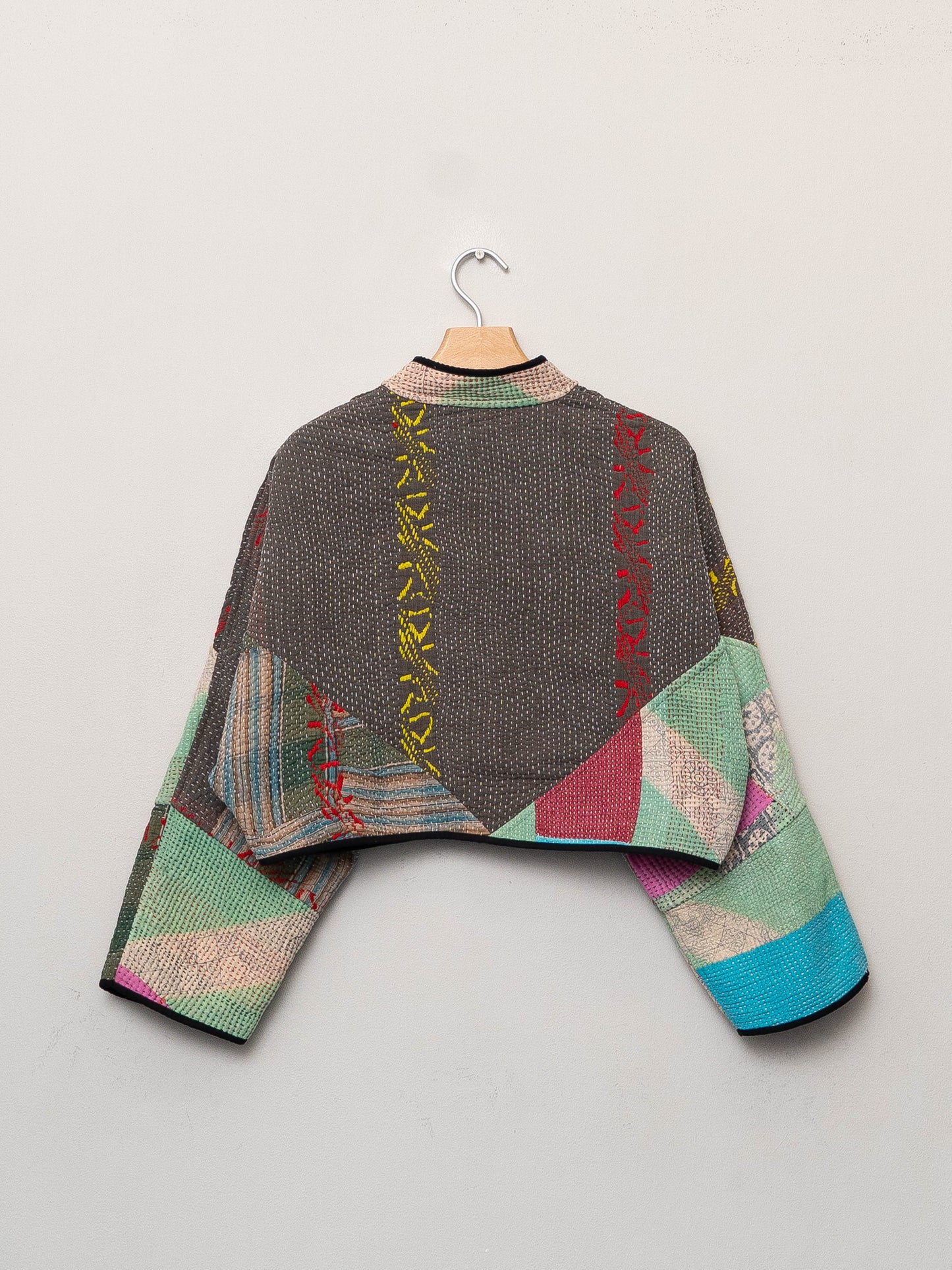 The Kaira Cropped Quilted Patchwork Kantha Jacket