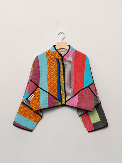 The Kaira Cropped Quilted Patchwork Kantha Jacket