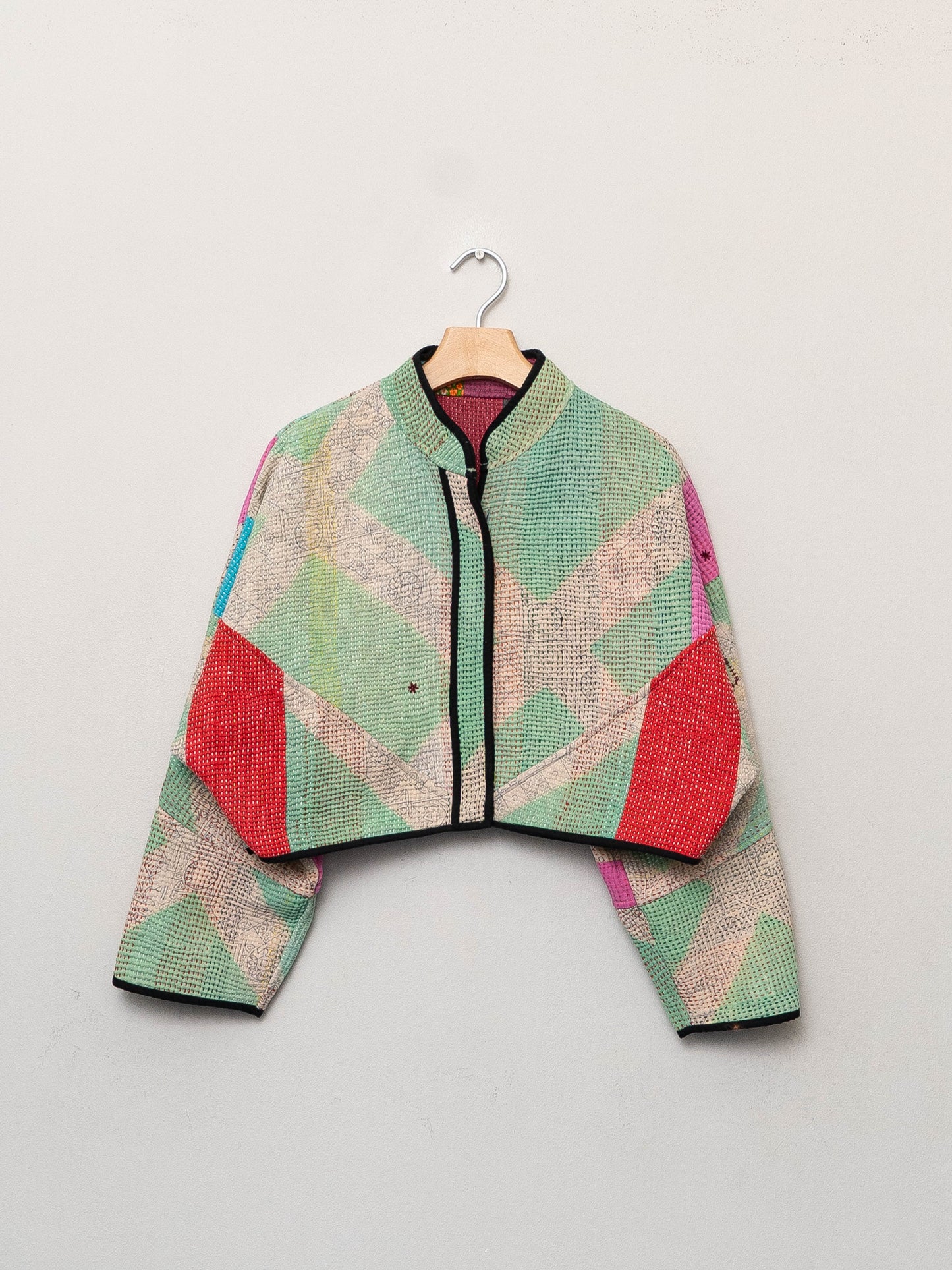 The Kaira Cropped Quilted Patchwork Kantha Jacket