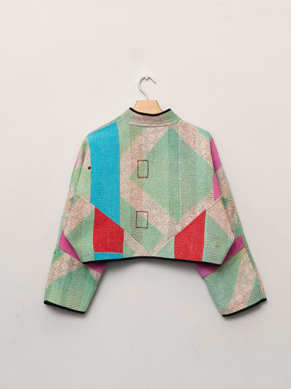 The Kaira Cropped Quilted Patchwork Kantha Jacket