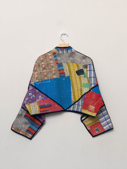 The Kaira Cropped Quilted Patchwork Kantha Jacket