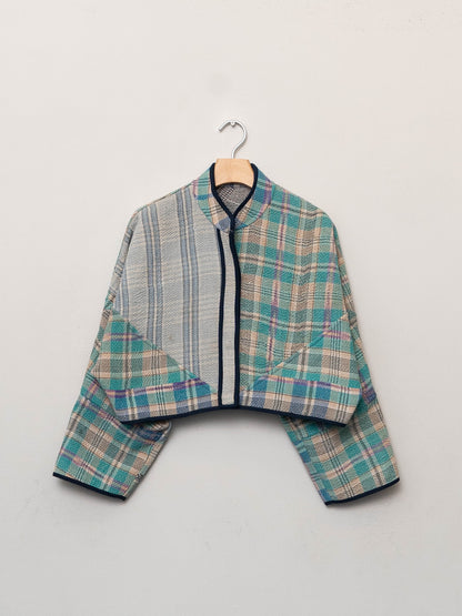 The Kaira Cropped Quilted Patchwork Kantha Jacket