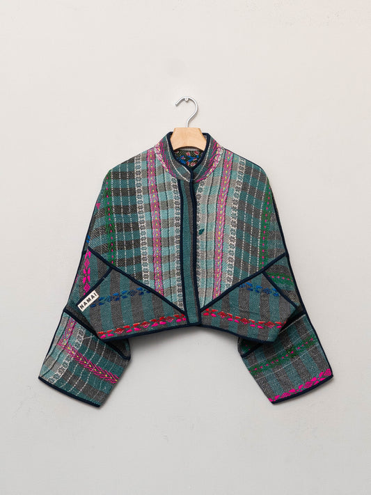 The Kaira Cropped Quilted Patchwork Kantha Jacket