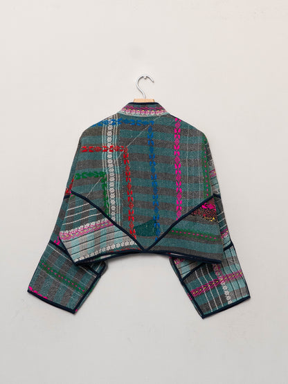 The Kaira Cropped Quilted Patchwork Kantha Jacket