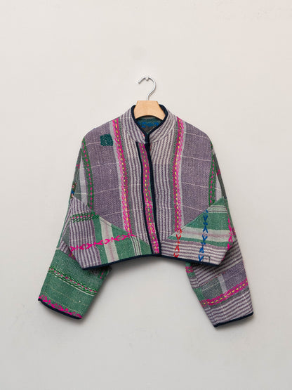 The Kaira Cropped Quilted Patchwork Kantha Jacket