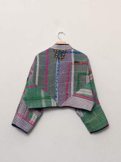 The Kaira Cropped Quilted Patchwork Kantha Jacket