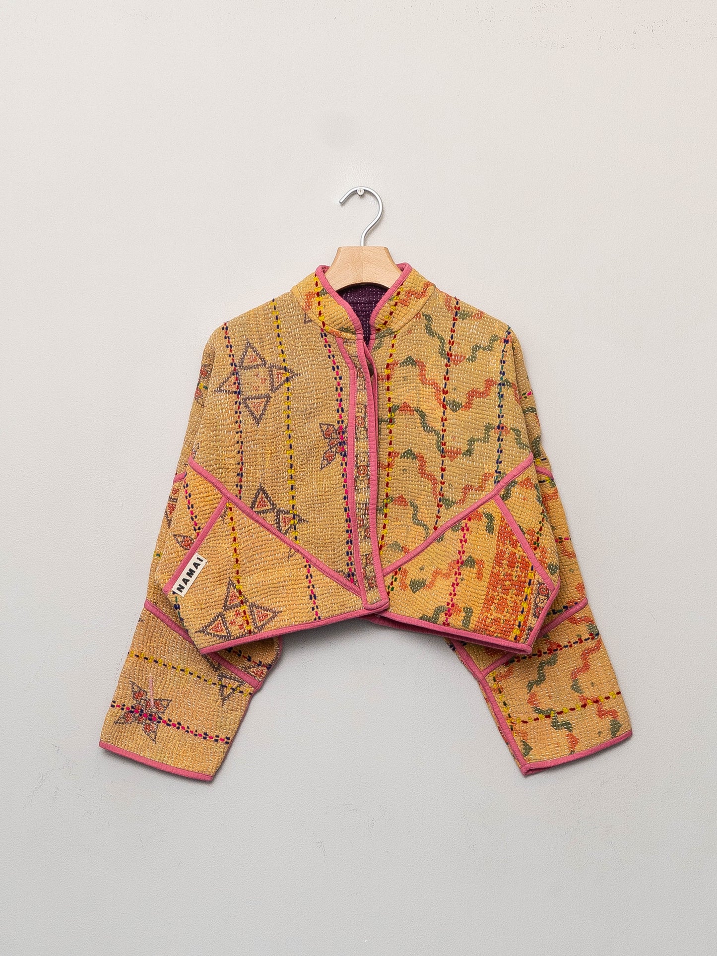 The Kaira Cropped Quilted Patchwork Kantha Jacket