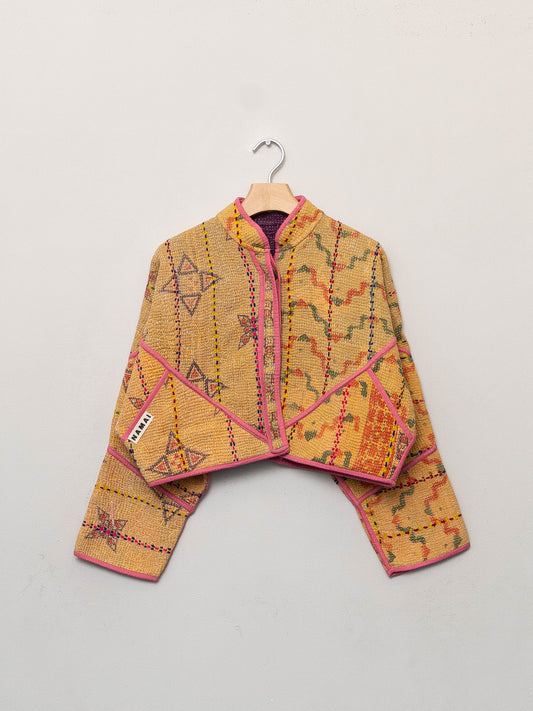 The Kaira Cropped Quilted Patchwork Kantha Jacket