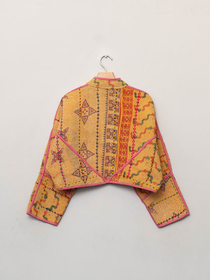 The Kaira Cropped Quilted Patchwork Kantha Jacket