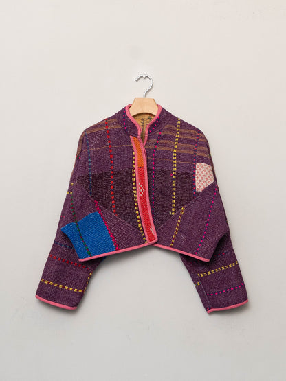 The Kaira Cropped Quilted Patchwork Kantha Jacket