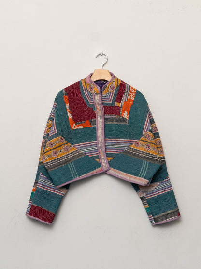 The Kaira Cropped Quilted Patchwork Kantha Jacket