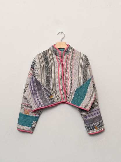 The Kaira Cropped Quilted Patchwork Kantha Jacket