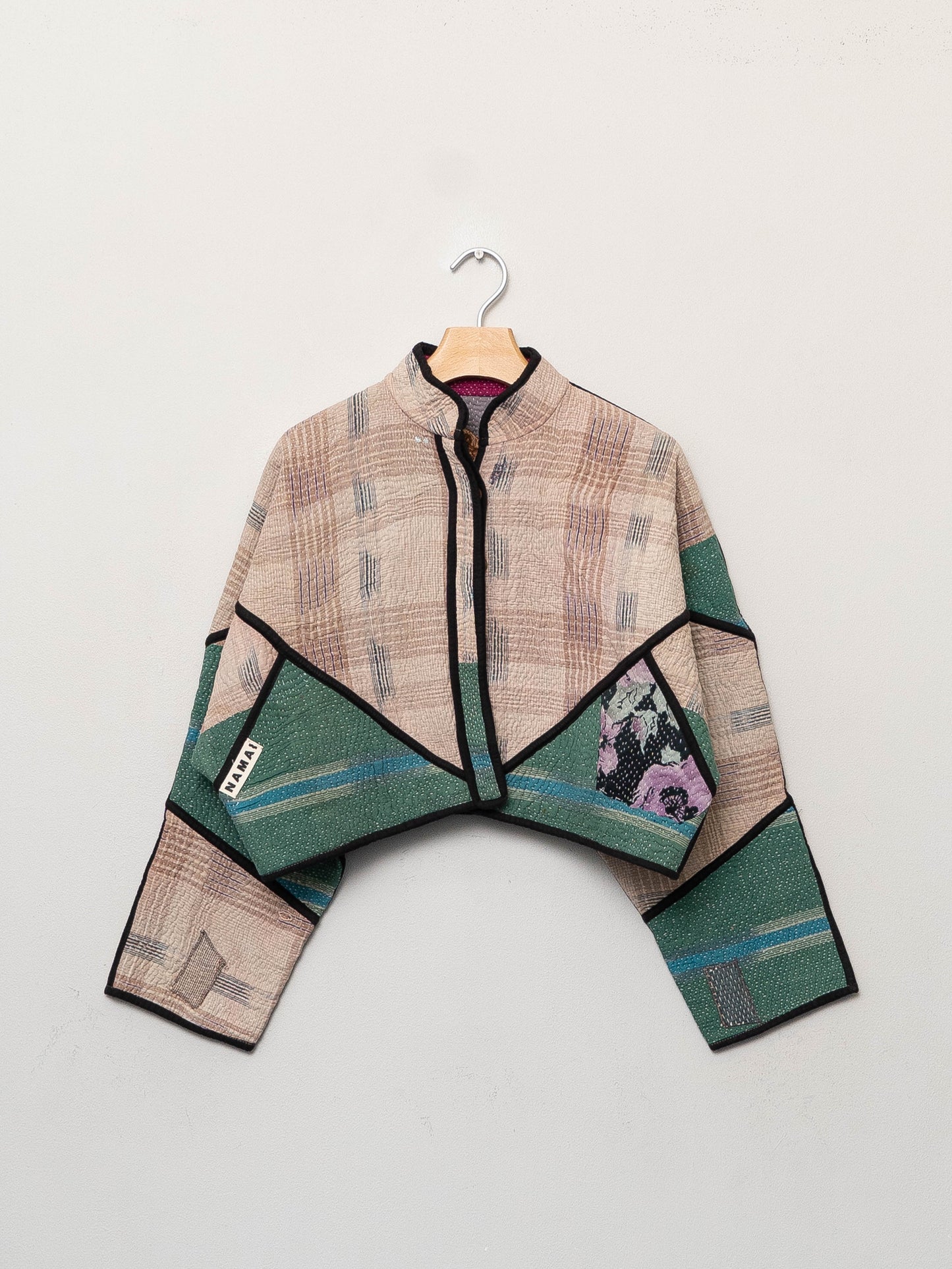 The Kaira Cropped Quilted Patchwork Kantha Jacket