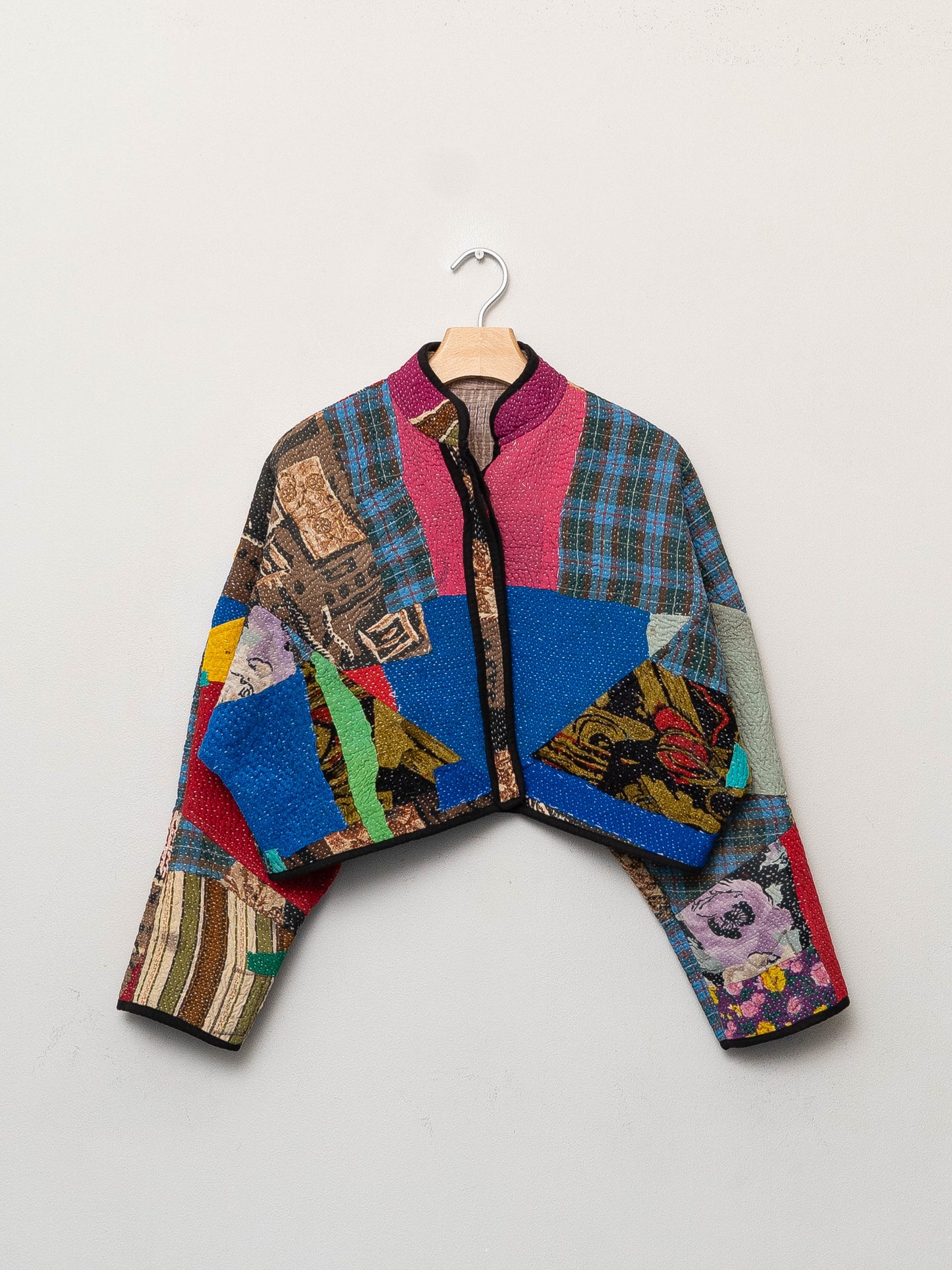 The Kaira Cropped Quilted Patchwork Kantha Jacket